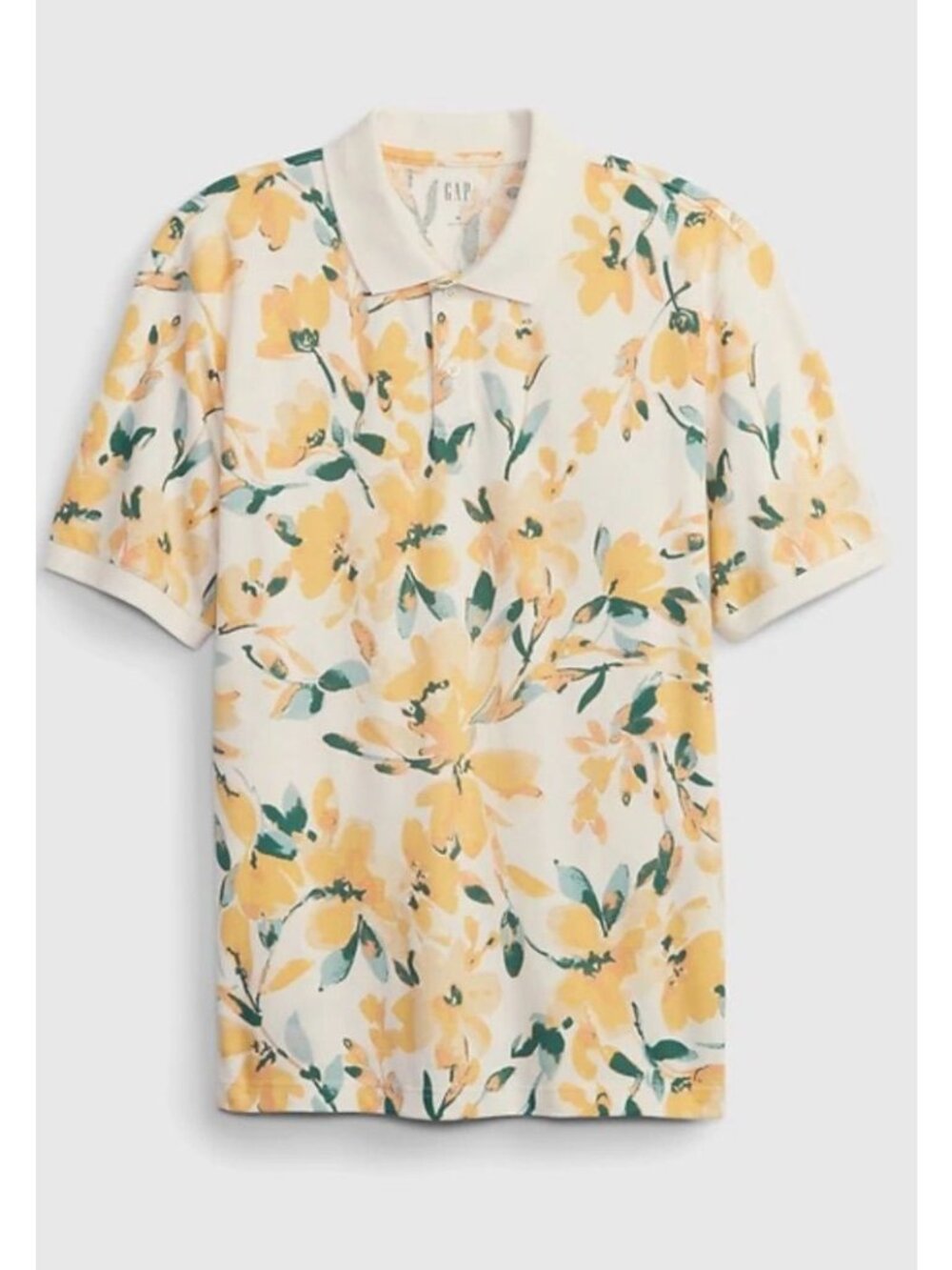 Gap Yellow Floral All Over Polo Shirt Mens Large Short Sleeve Tropical Vacation - Picture 12 of 12